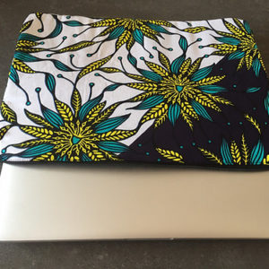 Housse ordinateur portable blanc fleurs turquoises