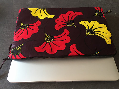 Housse ordinateur portable fleurs mariage rouge et jaune